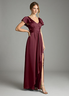 Azazie Omari Bridesmaid Dresses Cabernet A-Line Stretch Satin Dress image5
