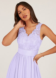 Azazie Gertrude Bridesmaid Dresses Lilac A-Line Lace Chiffon Dress image6