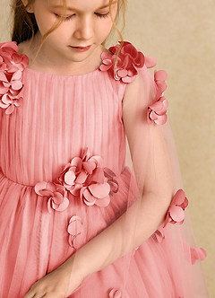 Azazie Staria Flower Girl Dresses Coral Ball-Gown Ruched Tulle Dress image10