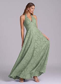 Azazie Tessie Brudtärnklänningar Klä av A-Linje i Blommig Utbrändhet Plisserad Agave image5