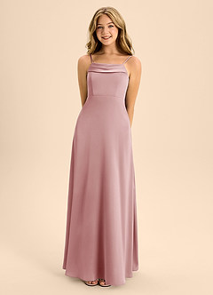 Azazie Anselie Junior Dusty Rose A-Line Off the Shoulder Stretch Satin Dress image4