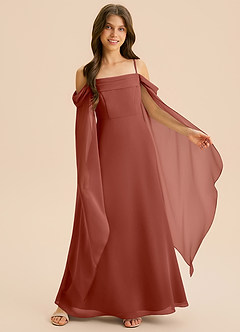 Azazie Moana Junior Linia A Pofałdowany Szyfon Długość podłogi Młodsza druhna Sukienka image6