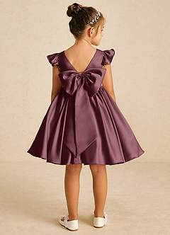 Azazie Tootsie Flower Girl Dresses Sangria A-Line Bow Matte Satin Dress image2