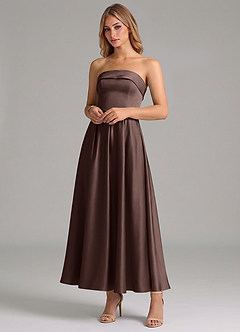 Azazie Lucienne Vestidos de damas de honor Vestido de Ganache de Satén Elástico de Corte en A con Plisado image4