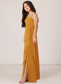 Azazie Kaylee Junior Butterscotch A-Line with Belt Chiffon Dress image3