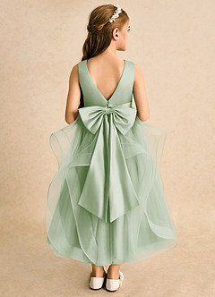Azazie Vana Blumenmädchenkleider Ballkleid Schleifen Tüll Kleid Staubiger Salbeigrün image1