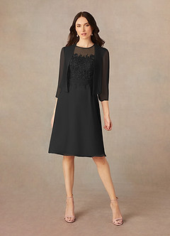 Azazie Klaus Mother of the Bride Dresses Black A-Line Scoop Sequins Chiffon Dress image1