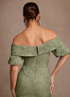 Azazie Golda Mother of the Bride Dresses Pistachio Sheath Off the Shoulder Floral Burnout Dress image6