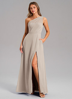 Azazie Phaedra Bridesmaid Dresses Frost A-Line One Shoulder Chiffon Dress image1