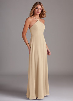 Azazie Bailey Bridesmaid Dresses Champagne A-Line Halter Side Slit Chiffon Dress image6