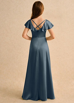 Azazie Nari Girls Formal Final Sale Blushing Pink A-Line with Sleeves Stretch Satin Dress image2