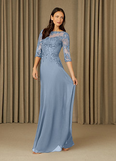 Azazie Dorella vestidos de madre de la novia Vestido de Azul Polvoriento de Gasa de Corte En A con Encaje image3