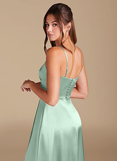 Azazie Halsey Brautjungfernkleider A-Linie Seitliche Cut-Outs Metallischer Satin Kleid Agave image2