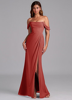 Azazie Johana Jurken voor bruidsmeisjes Converteerbaar Jurk van Chiffon met Zeemeermin Off the Shoulder Terracotta image7