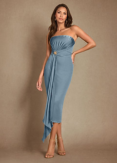 Azazie Dinanta Mother of the Bride Dresses Dusty Blue Column Pleated Chiffon Dress image1