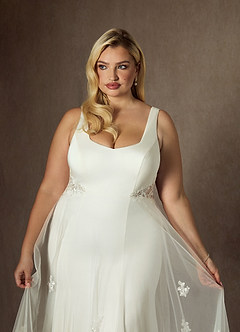 Azazie Ebony Abiti da Sposa Abito A-Line in Raso con Retro in Crepe Lustrini Crema image12