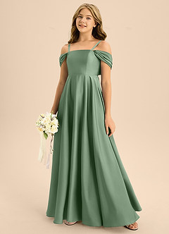 Azazie Rowena Junior Robe Trapèze en Satin extensible Arc Matcha image7