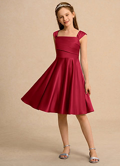 Azazie Budle Girls Formal Flower Girl Dresses Scarlet A-Line Pleated Matte Satin Dress image3