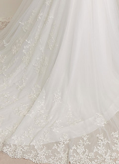 Azazie Devi Wedding Dresses Diamond White A-Line V-Neck Lace Tulle Dress image10