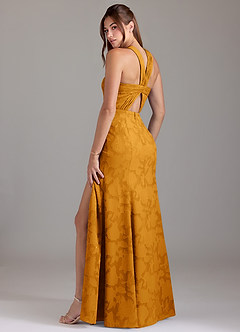 Azazie Rue Robes de demoiselle d'honneur Robe Trapèze en Blumen-Burnout Plissée Caramel écossais image2