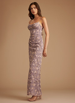 Azazie Mai Bridesmaid Dresses Lilac Bloom Floral Sheath Pleated Bloom Dress image4