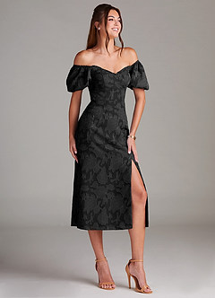 Azazie Evalina Bridesmaid Dresses Black Sheath Floral Burnout Dress image3
