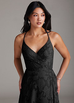 Azazie Davis Bridesmaid Dresses Black A-Line Pleated Floral Burnout Dress image5