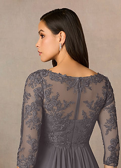 Azazie Hayek Mother of the Bride Dresses Steel Grey A-Line V-Neck Lace Chiffon Dress image5