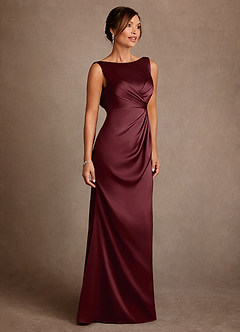 Azazie Baltimore Mother of the Bride Dresses Cabernet A-Line Pleated Stretch Satin Dress image4