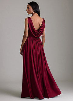 Azazie Novi Bridesmaid Dresses Burgundy A-Line with Pockets Stretch Satin Dress image2