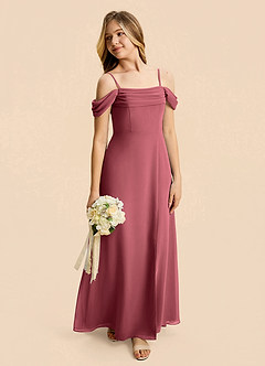 Azazie Lilly Junior A-Linie Plissee Chiffon Kleid Merlot image5