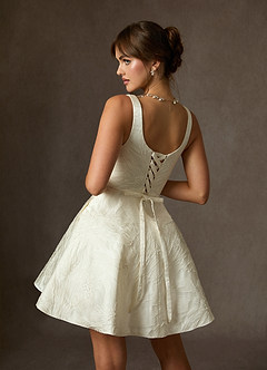 Azazie Regina Wedding Dresses Antique White A-Line with Pockets Floral Jacquard Dress image2
