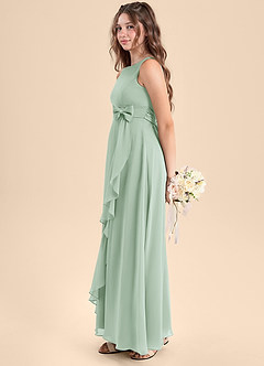 Azazie Lilenne Junior Agave A-Line Bow Chiffon Dress image4