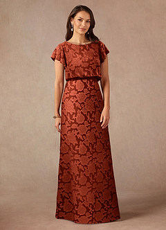 Azazie Lehi Abiti per la Madre della Sposa Abito A-Line in Burnout Floreale Scollo a barca Auburn image3