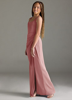 Azazie Mero Junior Vestido de Rosa Polvorienta de Satén Elástico de Sirena con Plisado image4