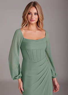 Azazie Charissa Bridesmaid Dresses Silver Sage Sheath Long Sleeve Chiffon Dress image7