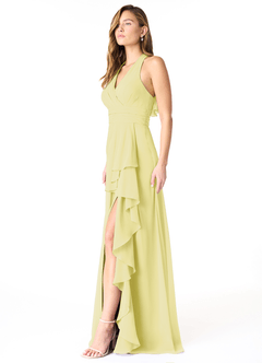 Azazie Aviv Bridesmaid Dresses Lemon Sorbet A-Line Pleated Chiffon Dress image3