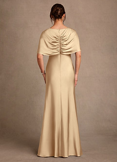 Azazie Dosia Mother of the Bride Dresses Champagne Sheath Pleated Stretch Satin Dress image3