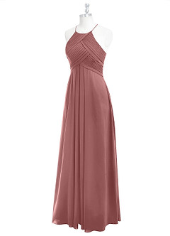 Azazie Ginger Bridesmaid Dresses Desert Rose A-Line Halter Pleated Chiffon Dress image8