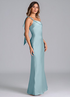 Azazie Driea Jurken voor bruidsmeisjes Jurk van Stretch Satijn met Zeemeermin One-Shoulder Mystiek Blauw image4