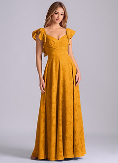 Azazie Leilani Robes de demoiselle d'honneur Robe Trapèze en Blumen-Burnout Encolure en Forme de Cœur Caramel écossais image1