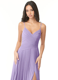 Azazie Vini Robes de demoiselle d'honneur Robe Trapèze en Mousseline de soie Col V plissé Lilas image6