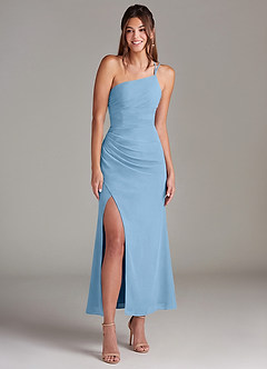 Azazie Eren Robes de demoiselle d'honneur Robe Sirène en Mousseline de soie Une épaule Acier Bleuté image3