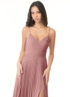 Azazie Vini Robes de demoiselle d'honneur Robe Trapèze en Mousseline de soie Col V plissé Rose Poussiéreuse image6