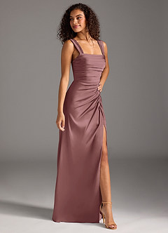 Azazie Jesaphine Bridesmaid Dresses Vintage Mauve Sheath Bow Stretch Satin Dress image7