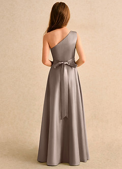 Azazie Puddles Girls Formal Jurken voor bloemenmeisjes A-Lijn Jurk van Mat Satijn One-Shoulder Taupe image3