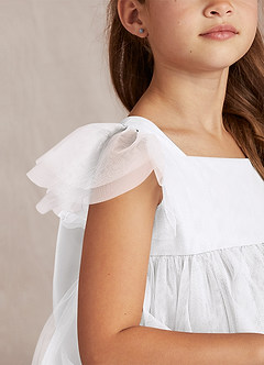 Azazie Kalio vestidos de niña de las flores Vestido de Blanco de Tul de Corte En A con Con mangas image3