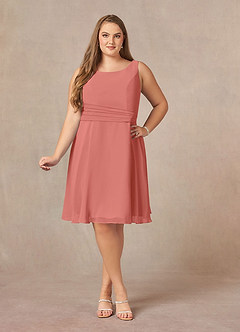 Azazie Shirley Mother of the Bride Dresses Salmon Pink A-Line Scoop Pleated Chiffon Dress image11