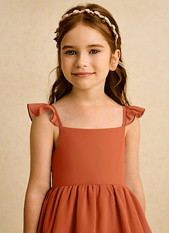 Azazie Boba Blumenmädchenkleider A-Linie Rechteckiger Ausschnitt Chiffon Kleid Gebranntes Orange image8