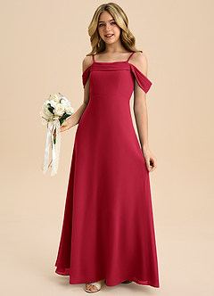 Azazie Anselie Junior Scarlet A-Line Off the Shoulder Chiffon Dress image4